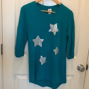 Circo Girls Long Sleeve Teal Sequence Silver Stars Shirt Top SUPER CUTE!